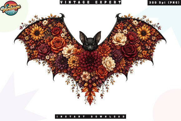 Download Floral Gothic Bat Autumn Bloom PNG - Bloom Collection